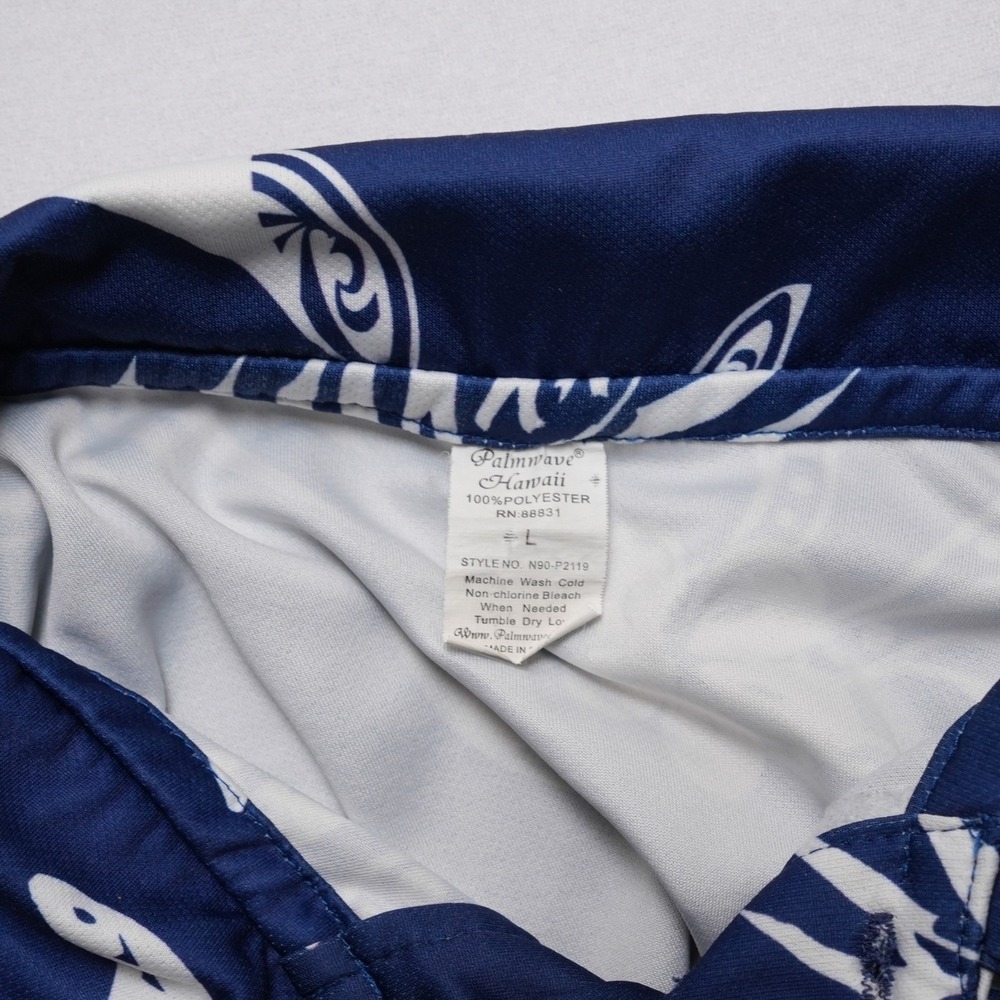 Palmwave Hawaii Polo Shirt Mens L Blueโ White Tropical Floral - Picture 17 of 17